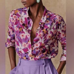 Sezane Chemise Pierro Purple Printed Shirt XS